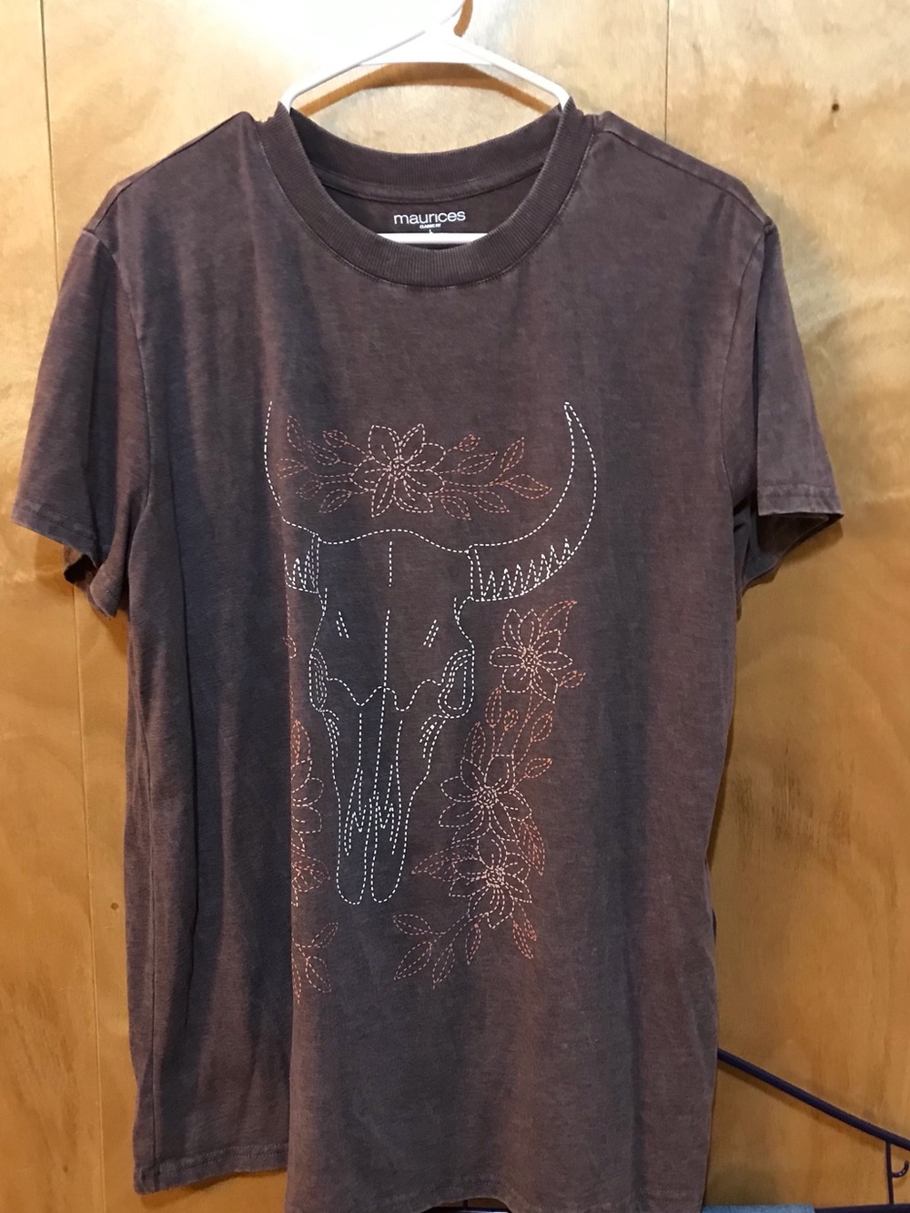 Maurices Women’s Brown Graphic Tee with Floral Bull Skull